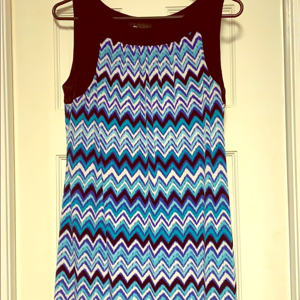 AB Studio aqua black and white chevron dress